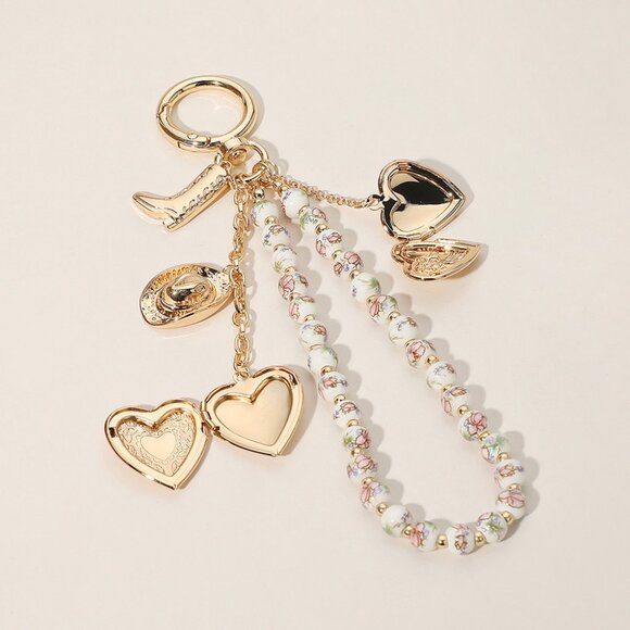 Ceramic Bead Dutch Floral Western Gold Charms Lockets Clip-On Bag Charms - Picture 2 of 9